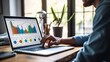 © ckybe - Data analysis to increase sales and revenue. Man sitting with laptop and working with growing graph. Business data analytics concept. Generative ai..