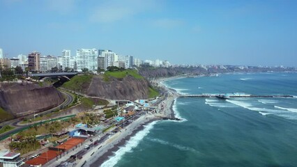 Sticker - Aerial view of the Miraflores coastline in Lima, Peru - slow motion