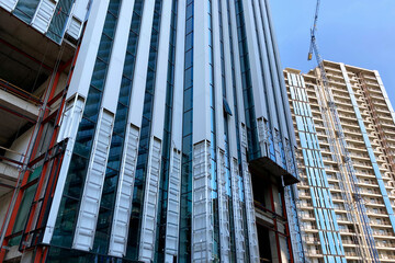 Close-up of the construction of a new residential skyscraper.