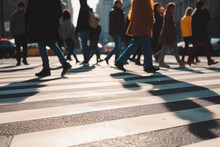 People Legs Crossing The Pedestrian Crossing In New York City