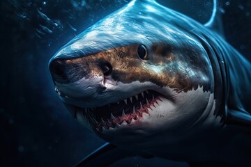 Scary shark with open jaws, generative ai