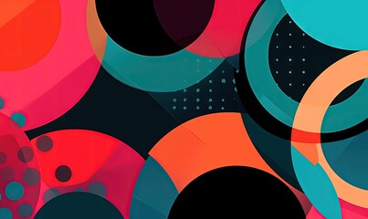 Sticker -  a colorful abstract background with circles and dots on a black background with red, blue, green, and orange colors and a black circle in the middle.  generative ai