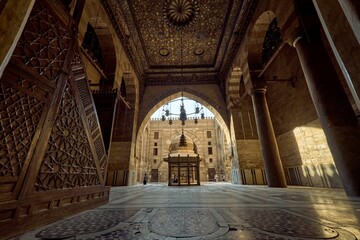 Canvas Print - Medieval Cairo's mosque-madrasa with intricate decorations and architectural features