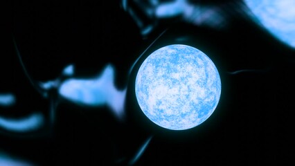 Wall Mural - mercury planet with blue radiation. design. glowing blue space body in galaxy.