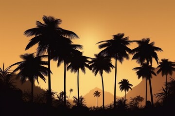 Wall Mural - a silhouette of palm trees in front of a sunset, generative AI