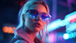 © Gustavo - Women wearing eyeglasses futuristic neon fancy glamour beautiful cool eyewear accessories sunglasses Generative AI