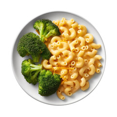 Wall Mural - Plate of Macaroni and Cheese with Broccoli on a Transparent Background. Generative AI