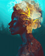 © Trinette Reed - Dreamy beauty image of Black woman's head with nature element.  Generative AI