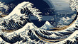 an imprssive waves off kanagawa artwork, traditional japanese style, ai generated image