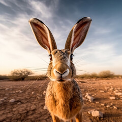 Black-tailed jackrabbit outside in the desert. generative ai.