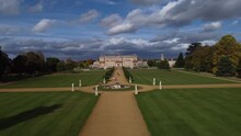 Aerial Shot Of The Aisle Of Wrest Park House And Gardens Leading To The Country House Mansion