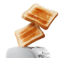 Roasted Toasts Popping Out Of A White Toaster, Cut Out