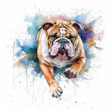A Watercolor Painting Of A Bulldog Laying Down. Generative AI.