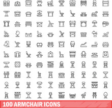 100 Armchair Icons Set. Outline Illustration Of 100 Armchair Icons Vector Set Isolated On White Background