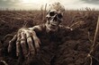 Skelton Crawling Out of the Dirt for Halloween. Generative AI