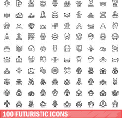 Wall Mural - 100 futuristic icons set. Outline illustration of 100 futuristic icons vector set isolated on white background