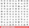 © ylivdesign - 100 grocery icons set. Outline illustration of 100 grocery icons vector set isolated on white background