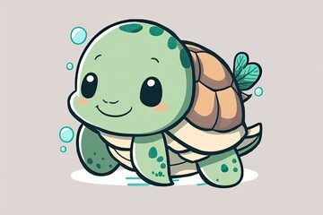 Wall Mural - happy turtle with water bubbles on its shell. Generative AI