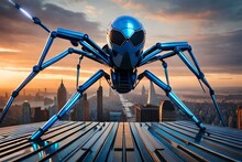 Futuristic Robotic Spider With Metallic Legs And Glowing Eyes