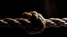 Knot On A Strong Rope Close-up On A Black Background, Generated By AI