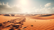 Footprints In The Sand In The Desert, Generated By AI