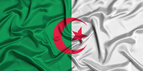 Sticker - Digital render of the textured fabric national flag of Algeria