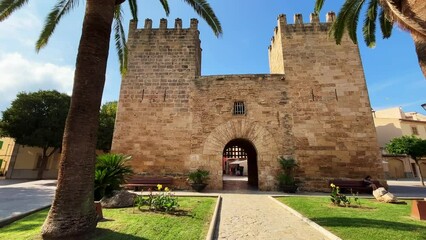 Sticker - Old City Fortifications In Mediterranean Look With Gate and Palm Trees in Front