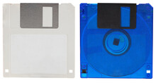 Two Different Floppy Disks For Storing Computer Data On An Isolated Background.