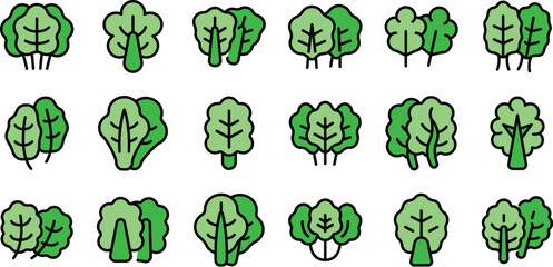 Canvas Print - Chard icons set outline vector. Mangold agriculture. Cabbage diet thin line color flat on white