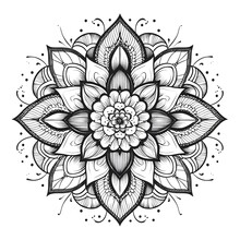 Adult Mandala Mindfulness, Black Line, White Background, Flower, Lotus,