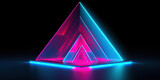 Fototapeta Perspektywa 3d - neon triangular frame, triangle shape, empty space, ultraviolet light, abstract geometric background. Generative AI