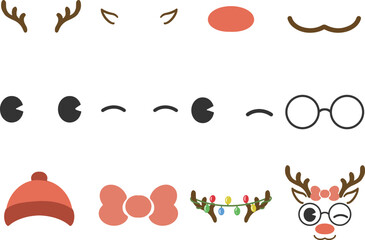 Wall Mural - Set of cute Christmas reindeer faces for the holiday craft projects