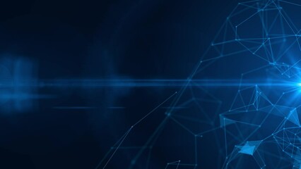 Poster - abstract blue background with lines, animated plexus, futuristic social and neural network and information technology animation concept, loopable