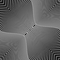 Wall Mural - Black twisted stripes. Optical illusion with psychedelic stripes. Line art pattern.Trendy element for posters, social media, logo, frames, broshure, promotion, flyer, covers, banners