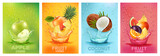 Fototapeta Łazienka - Fresh fruits drink splashing together- pear, apple, plum, apricot, cococnut, mango, pinrapple, banana, orangre juice drink splashing. 3d fresh fruit. Vector illustration