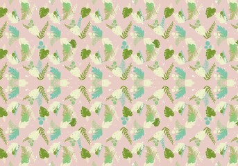 Wall Mural - illustration of a seamless pattern of leaves on a pink background
