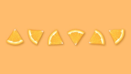 Poster - Top view of a row of triangle-shaped orange slices isolated on an orange background