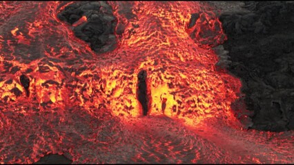 Poster - Landscape scene of lava flows during the Geldingadalir volcanic eruption in Iceland