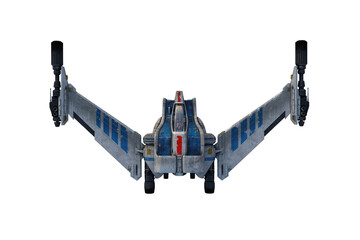 Wall Mural - Futuristic science fiction fantasy space ship viewed from above. Isolated 3D rendering.