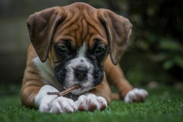 Canvas Print - Closeup shot of a brown boxer dog lying down and relaxing