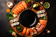Asian Fish Japanese Seafood Food Fresh Healthy Sushi Roll Rice. Generative AI.