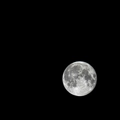 Wall Mural - Pale full moon isolated on black background, close-up
