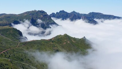 Sticker - Aerial view of the Pico do Arieiro Peak on the Madeira Island at daytime under a blue sky