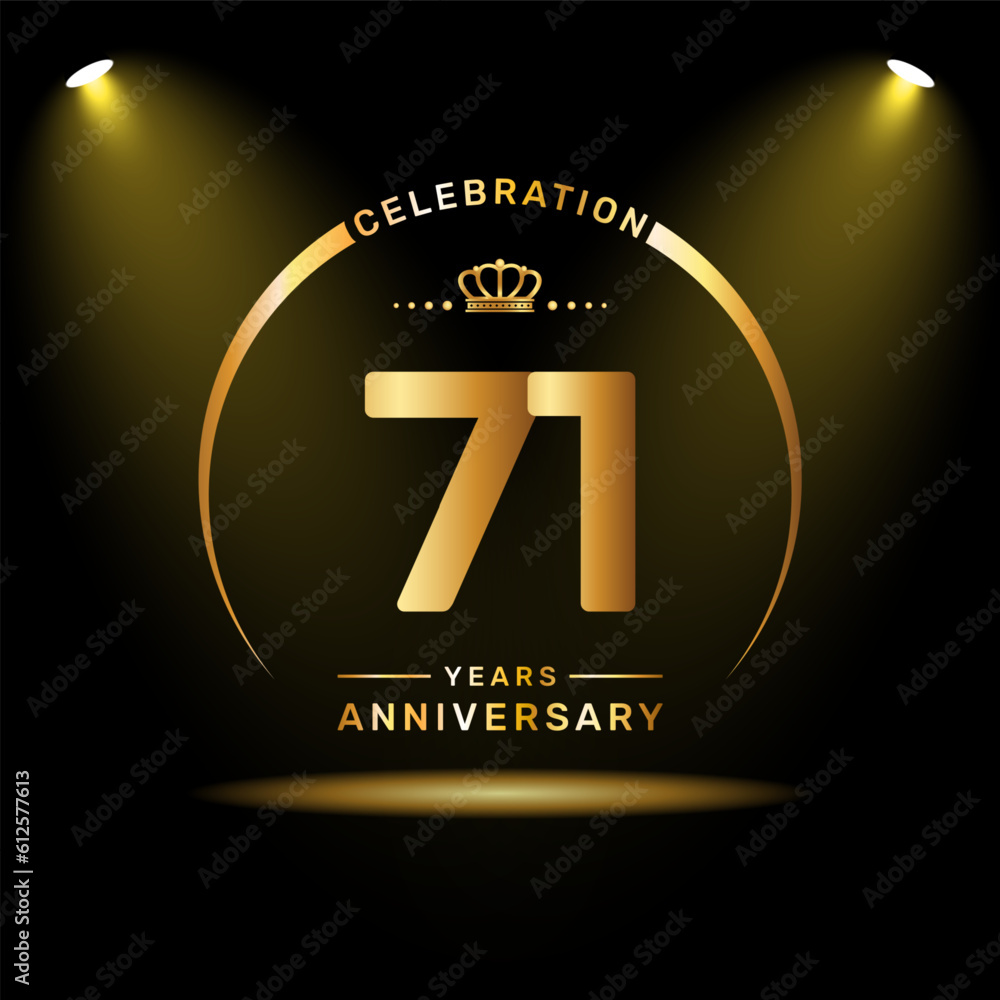 71th year anniversary celebration logo design with gold color number ...