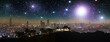 Panoramic city skyline at night. Generative AI