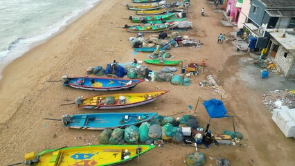 Poster - Aerial movement round boats in beach