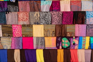 Poster - Fabrics on a market in Morocco