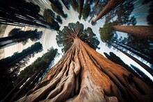 Tilt Shift Looking Up Of A Giant Sequoia Time Lapse Tree Nature. Generative AI AIG15.