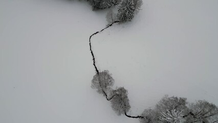 Sticker - Drone flight over winter forest in the Alps