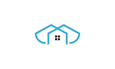 Poster - Illustration logo design of a blue outlined house symbol on a white background